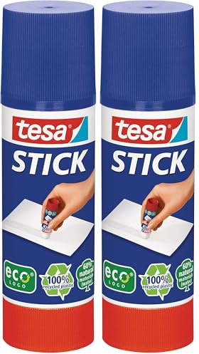 tesa Stick Pegamento en Barra ecoLogo, Barra de Pegamento sin Olor para Papel y Cartón, Sin Disolventes y Amigable con el Medio Ambiente, 1 x 40 g (Paquete de 2)