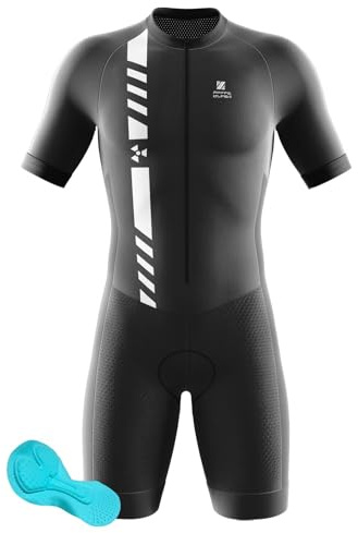 Cykling, skinndräkt, gel, vadderad, triathlon kostym, snabbtorkande, andningsbar, trisuit för simning, cykling, löpning, duathlon (12, M)
