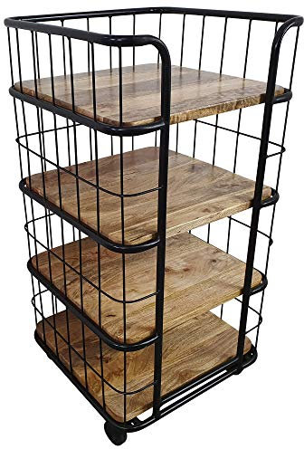Indoortrend Küchenwagen auf Rollen - Küchenregal Holz mit 4 Böden - Regal Aufgewahrung im Industrie Design - Servierwagen Retro Art - Maße: B: 56 T: 56 x H: 109 cm