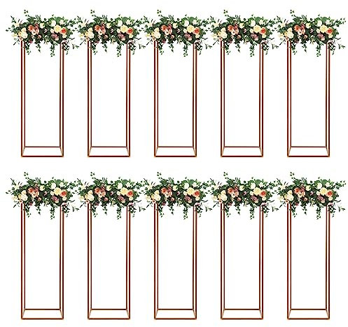 10 jarrones de boda columna, 80 cm de alto, dorado rectangular base de flores, jarrón de flores, para decoración de mesa, columna de flores para decoración de fiestas en el hogar