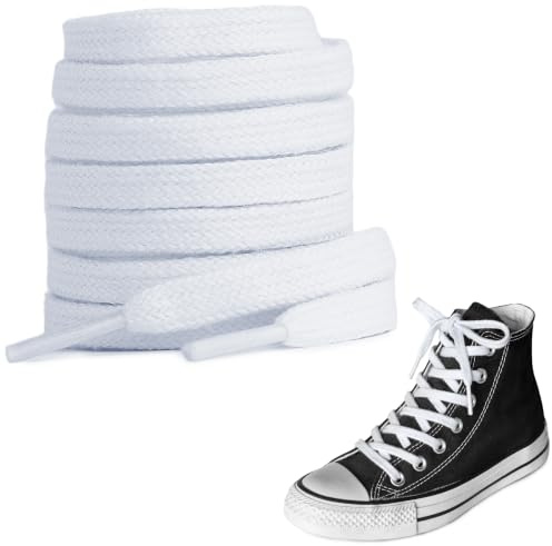 UamGlsob 8mm Wide Long Shoelaces for Converse High Top Sneakers, Premium Flat Cotton Laces for Trainers Canvas