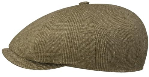 Stetson 8 Panel Tweed Flatcap Mütze Leinen Seide Herren Baumwollfutter Made in Germany Frühling Sommer braun 57 cm
