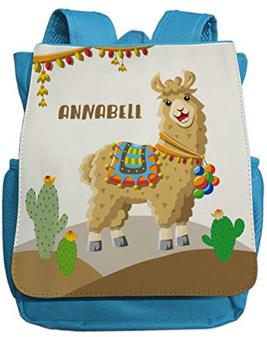 minimutz Kindergartenrucksack - Personalisiert mit Name - buntes Lama Alpaka - Kleiner Kinderrucksack Kita Kindergarten Sport Freizeit Reisen - 2 bis 5 Jahre (hellblau)