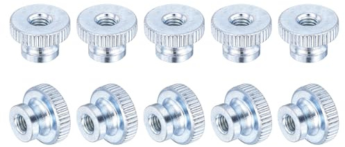 sourcing map Tuercas moleteadas, 30 tuercas moleteadas M5 x 16 x 10 mm, tuercas moleteadas de acero al carbono, tuercas redondas de ajuste para piezas de impresora 3D, color blanco