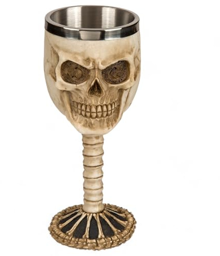 MIJOMA Taza de vino con calavera 3D de calavera, de piedra artificial y acero inoxidable, jarra vikinga medieval, capacidad de 300 ml (guardián sombrío)