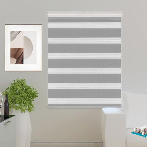 Verdunklungsrollo Klemmfix 80 x 300 cm Hitzeschutz Energiesparend Sonnenschutzrollo Zebrarollo Inkl. Montagematerial für Fenster Und Tür, Hellgrau