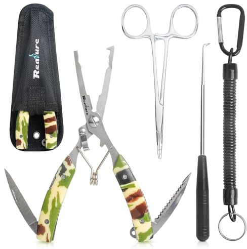 Realure 3 Stück Multifunktionale Angelzange Set Edelstahl | Linienschneider Angel Zange, mit Lanyard, Umfasst, Aterien Zange, Hakenlöser Angeln, für Hakenlöser, Sprengring, Tragbare
