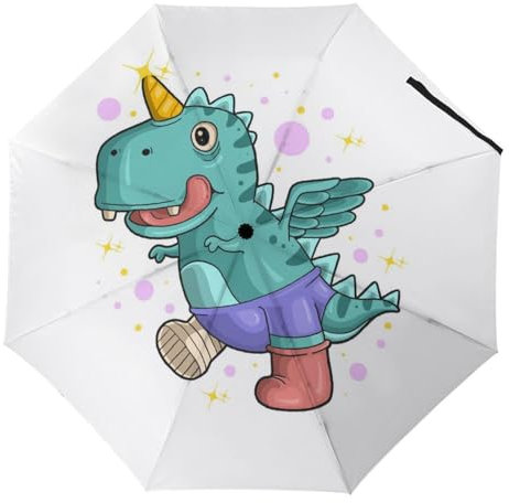 YBQLNP Kompakter Reise Regenschirm Dinosaurier Einhorn Taschenschirm Automatisch Auf Und Zu Faltbarer Sonnenschirm