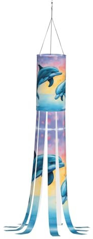 WCXTHGFA Windsack mit Delfinen in Love Druck, vielseitig, charmante Outdoor-Dekoration für Herbst, Erntedankfest, Winter