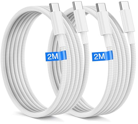 iPhone 15 16 Câble USB-C 2M (Lot de 2) Charge 60W Type C en Nylon Tressé Chargeur Rapide pour Samsung S24/S23 Ultra iPad Pro/Air