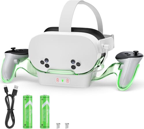 Aceshop VR Charging Dock for Quest 3S/Quest 3/Quest 2 with LED Light, Magnetic VR Charging Dock for Meta Quest 2 Charging Stand for VR Headset VR Charger Station with Controller Holder USB C Charger