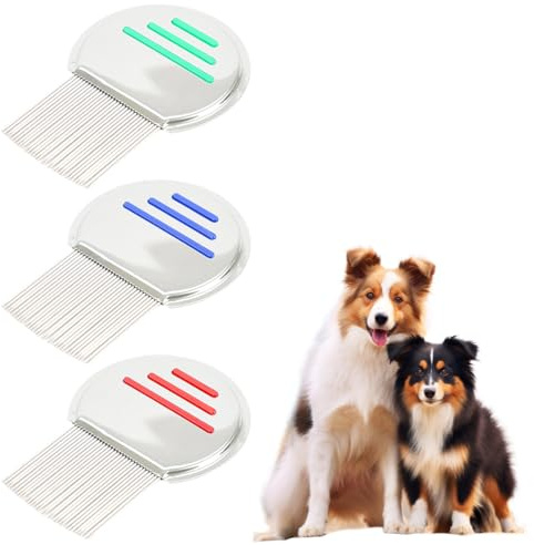 Lice Combs, 3 PCS Flea Lice Removal Combs Head Nit Treatment, Stainless Steel Flea Lice Hair Combs, Removes Headlice Dandruff Nits Ticks Eggs-Lice with Double Sided Teeth, Multicolor