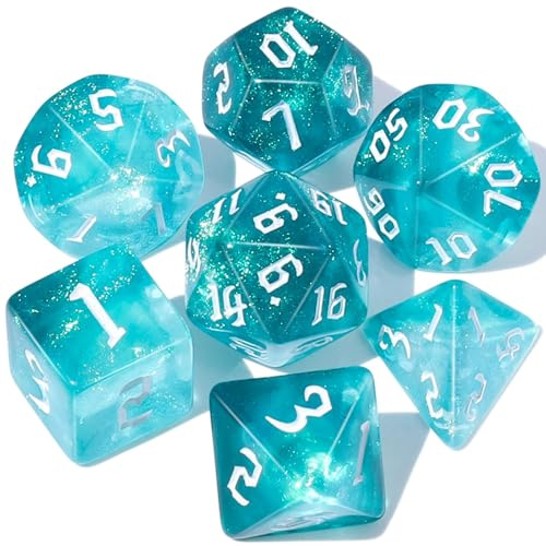 Dzxin Dados de rol, 7 PCS Dados DND para Juegos de Mesa de rol, Dungeons and Dragons (Azul Claro)