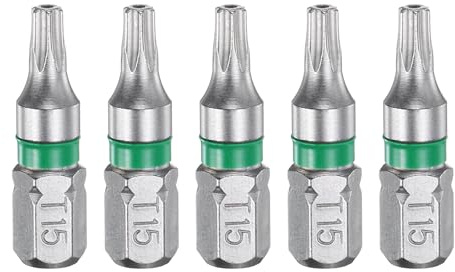 sourcing map 5 punte per cacciavite Torx T15H 1/4 di pollice gambo esagonale 25 mm lunghezza stella magnetica 6 punte esagonali punte esagonali in acciaio S2 cacciavite elettrico bit con foro Torx