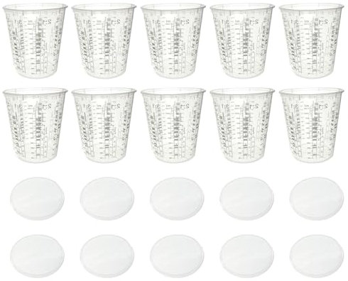 Bicchieri di miscelazione della vernice, 10 misurini trasparenti con coperchi, contenitori per medicinali precisi, bicchieri per miscelazione epossidica automobilistica, colino per vernice, accessori