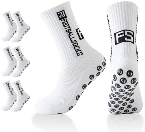 Sykrawki 3 Pares de Calcetines de Fútbol Antideslizantes- Para Hombre y Mujer - Calcetines Deportivos para Fútbol, Running y Entrenamiento (FR/ES, Números, 39, 46, Regular, Regular, 3, Blanco)