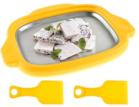 Máquina de helado instantánea, bandeja de crema con 2 espátulas, molde para helado para yogur y sorbete, plato frío instantáneo para golosinas caseras