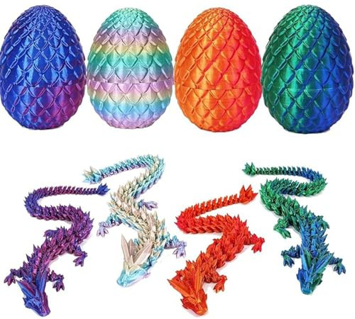 EBEAKA 4er Set Kristall Drachenei mit 3D-Drache - Bewegliche Drachenfiguren im Ei (13cm), Eco-Spielzeug für Kinder, Geschenk zu Weihnachten/Geburtstag - Drachenzähmen Leicht Gemacht Stil