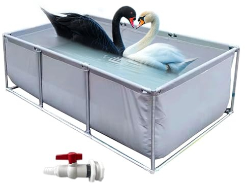 Moubhjd Fischteich mit klarer Sichtfolie&Abfluss,Zuchtbecken aus PVC Segeltuch mit Stahlrahmen,Ideal für Wasserpflanzen, Kois, Garnelen&Zierfische(Größe:L100xW250xH100cm)