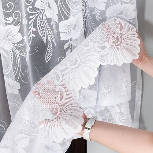 Gardinen Vorhangen Weiß Jacquard 400x180 cm (BxH) Bulterina Gardine Mit Kräuselband Fertig Zum Aufhängen Waschbar