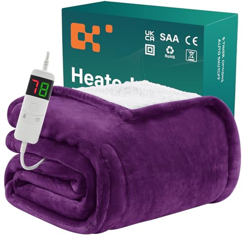 BOMOVA Heizdecke wärmedecke mit Abschaltautomatik(130x180cm,Violett) | Heizdecke mit 10 Heizstufen & 5-Stunden-Timer zum Personalisierte Geschenke fur Frauen-Weihnachtsdeko für Sofa & Bett