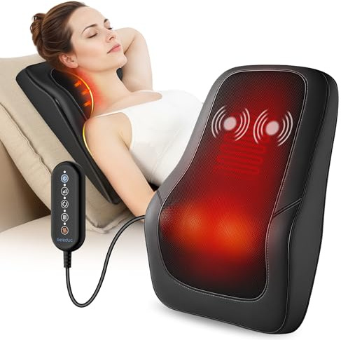 Beleduc Shiatsu Back Massager with Heat, Back Massager for Back Pain Deep Tissue, Vibration Massage, Deep Kneading Massager Pillow for Neck Shoulder, Black