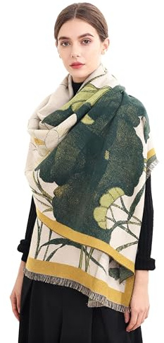 Leisofter Sciarpa invernale della lana della donna Sciarpa morbida calda Pashmina grande autunno Sciarpa invernale placca fiori moda francese Poncho Sciarpa 185 x 65 cm