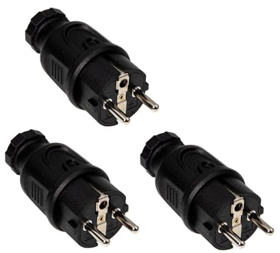 feletec Schuko Stecker 230V Stromstecker für Außenbereich IP44 PVC Schutzkontaktstecker, Menge 3 Stück