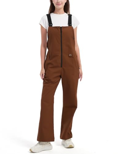 WUSTENKATZE Women's Lightweight Comfort Fit Tough Flex Work Bib Overalls, Dark Brown, Medium