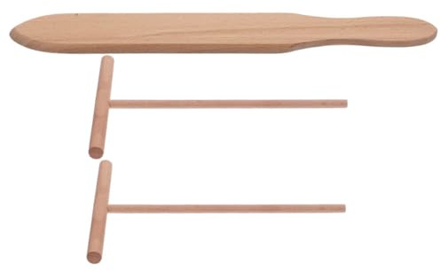 Gatuida Crepe Kit Wooden Pancake Spatula Set 1 Small Wooden Spreader and 2 Beech Wood T-shaped Spreaders 12cm for Homemade Pancake Crepe Making