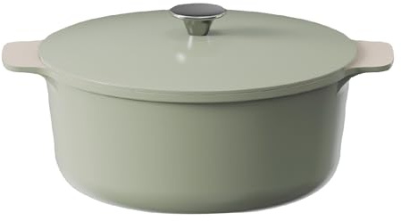 Cooksmart Signature 28cm Casserole Pot with Lid – Cast Aluminium | Non-Stick | PFOA & PFAS Free | Durable Material For Daily Use | Induction, Gas,& Electric Hob Compatible (Sage Green)