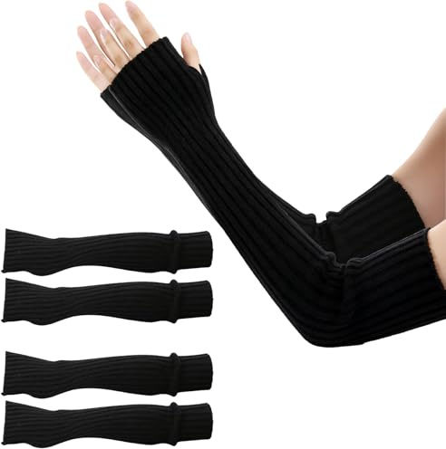 Spetsbst Armstulpen Damen 2 Paar, Thermo Arm Warmers Schwarz Weiche Lange Fingerless Gloves Arm Stulpen Strickwolle, Armwärmer Stulpen Arme, Armstulpen Damen Winter