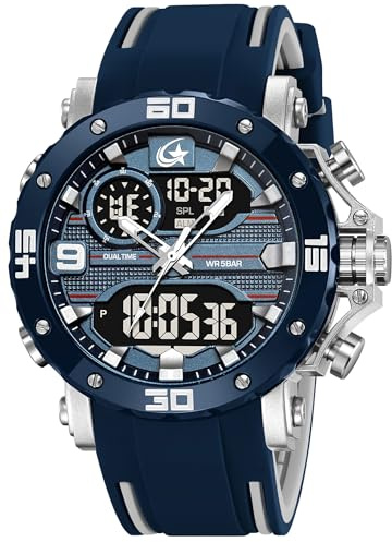 findtime Herrenuhr Militär Digitale Analoge Sportuhr Outdoor Dual Time Wasserdicht LED Beleuchtung Groß Zifferblatt Uhren für Männer mit Wecker Datum 12/24h Stoppuhr Chronograph Tactical Schwarz Gold