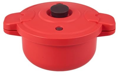 Gettimore Pentola a pressione per microonde, con funzione vapore, cottura rapida per riso, verdure e pasta, design compatto in PP e silicone, colore rosso, 27,5 x 14 cm
