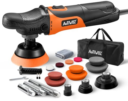 AUTIWOZ Mini Pulidora Automotriz de 600W, 6 Velocidades Variables 2800-6800 rpm, Asa Lateral Desmontable, Varillas de Extensión Rosca 25/50/75mm