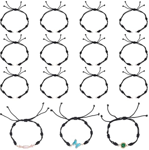 UNICRAFTALE 15 piezas de pulseras ajustables de cordón trenzado en nylon negro. Pulsera trenzada negra semielaborada con anillos de ajuste de acero inoxidable para hacer pulseras de la amistad y