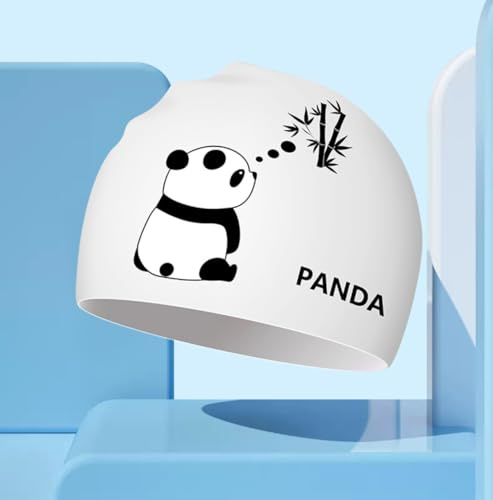 Cuffia da nuoto da donna e uomo con motivo Panda, in silicone, impermeabile, per capelli corti/lunghi, allenamento professionale e competizione