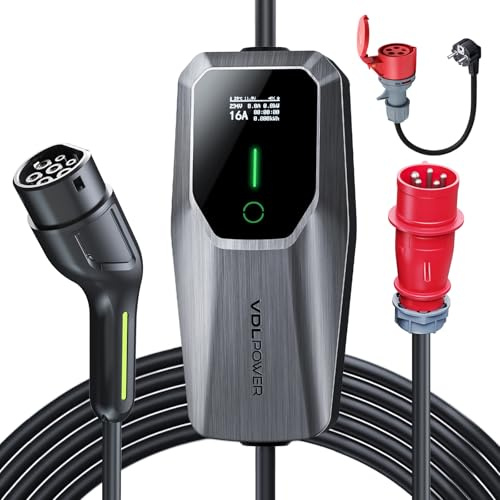 Cargador de Coche Eléctrico 11kW Trifásico Tipo 2 CEE Socket EV Cargador con Adaptador Wallbox Estación de Carga Móvil Ajustable 6-16A 5 Meter, Caja de pared Cable de Carga Compatible con EV PHEV
