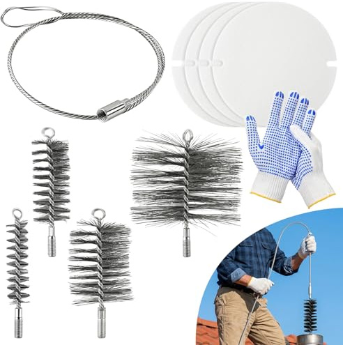 7 STK Ofenrohrbürste Set, Edelstahl Rohrreinigungsbürste, Kaminbesen | Schornsteinfeger Bürste, Schornstein,Ofenrohr,Rauchrohr Reinigungsset, Enthält Kaminbürste in Den Größen 30mm/50mm/80mm/150mm