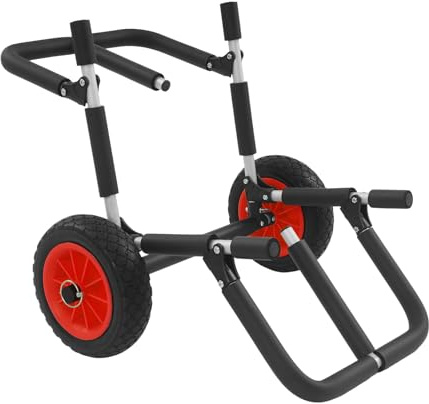 ARBGO Chariot de transport pliable pour planche de surf, avec 2 roues en polyuréthane et sangles de serrage, pliable, en aluminium, jusqu'à 100 kg, pour canoë, kaya et bateau pneumatique (rouge)