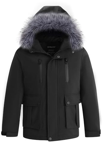 wantdo Boys Winter Coat Waterproof Snowboard Ski Jacket Warm Thick Kids Coats Rain Jacket Black Size 10-12