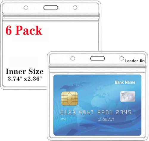 Extra Thick Horizontal ID Card Name Tag Badge Holder with Waterproof Type Resealable Zip (2.36 x 3.74 Inches Small Size, 6Packs)