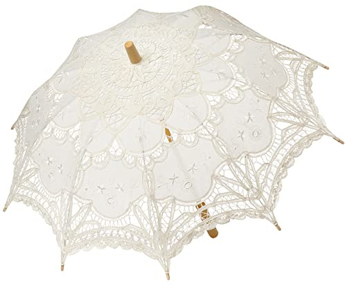 BABEYOND Lace Umbrella Parasol Vintage Wedding Bridal Umbrella for Decoration Photo Lady Costume 1920s Party (Apricot)