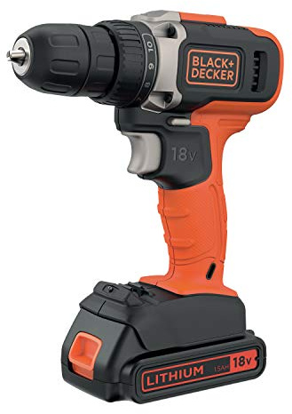 Black+Decker 2-Gang Akku-Bohrschrauber (18V/1.5 Ah, 10mm Schnellspannbohrfutter, 10-stufige Drehmomentvorwahl + 1 Bohrstufe, LED-Arbeitslicht, inkl. Ladegerät und 2x Akkus) BCD002C2K