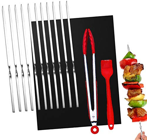Grillspieße Edelstahl Grill Kabob Spieße 30cm, Flat Schaschlikspieße Grillspieße Fleischspieße, aus Edelstahl Können Wiederverwendet Werden, Grillzubehör für Grillbesteck