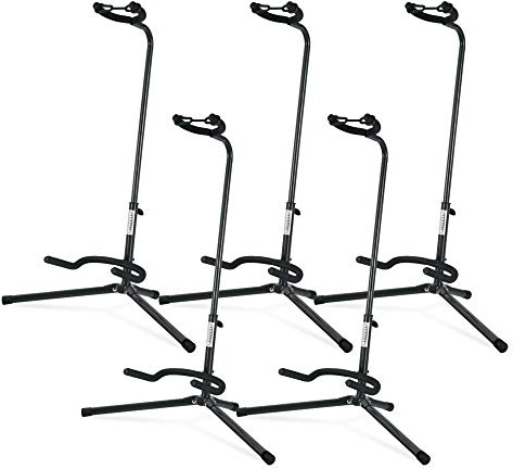 5x Classic Cantabile Gitarrenständer - Universal Gitarrenständer für Konzertgitarre, Westerngitarre, E-Gitarre, E-Bass - Gepolsterte Auflage - Klappbarer Gitarrenständer - Schwarz