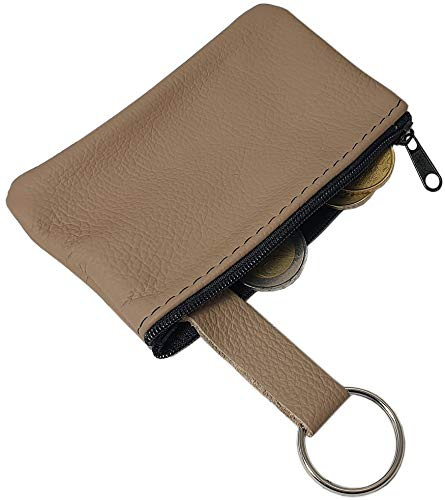 Nyckelväska i äkta läder 1 fack MJ-Design-Germany tillverkad i EU, Mörk beige, Einheitsgröße