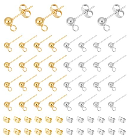 UNICRAFTALE 40 STK 2 Farben Kugel Ohrstecker Edelstahl Mit Schlaufe Und Ohrmuttern Hypoallergene Metall DIY Ohrringe Rohling Für Schmuckherstellung