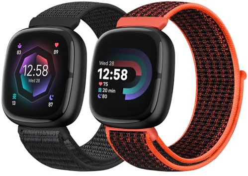Runostrich Nylon Loop Straps Compatible with Fitbit Versa 4/Sense 2/Versa 3/Sense, Soft Breathable Sport Adjustable Replacement Band Women Man Wristband Accessories