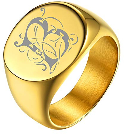 GoldChic Edelstahl Herren Siegelring Personalisierter Männer Jungen Fingerring mit Gravur Gold/Silber/Schwarz/Grau Biker Quadrat/Rund Bandring Ringgröße 54.4（17.3）-72.8（23.1）